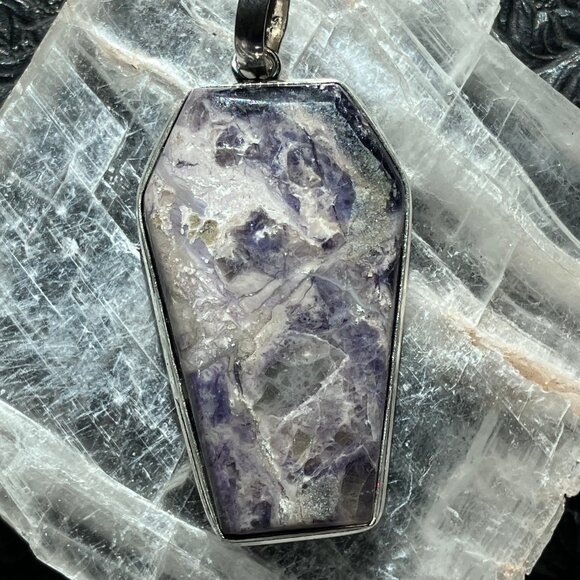 Opalized Fluorite Coffin Pendant Stone Crystal Jewelry - Picture 3 of 8